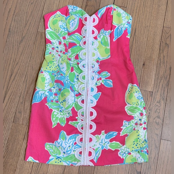 Lilly Pulitzer Pink Lemonade Print Strapless  Lace Trim Dress Size 2 - Picture 5 of 10